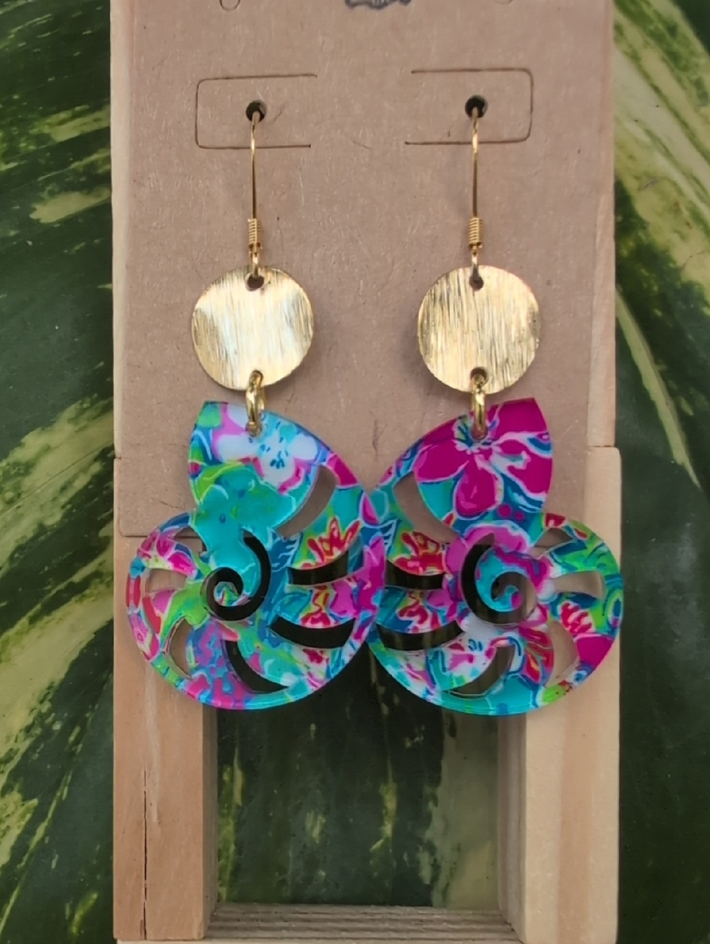 Gold-Accent Multicolor Floral Spiral Drop Earrings